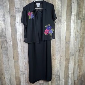 Karin Stevens Size 18 2-Piece Dress and Sheer Over-piece Floral Embossed Vintage